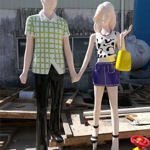 现代都市男性女性人物雕塑 玻璃钢抽象穿西装人像雕塑