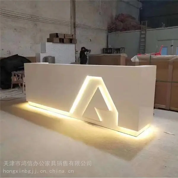 天津前台桌定制,L形转角前台桌 岩板实木组合 酒店公司接待台定制