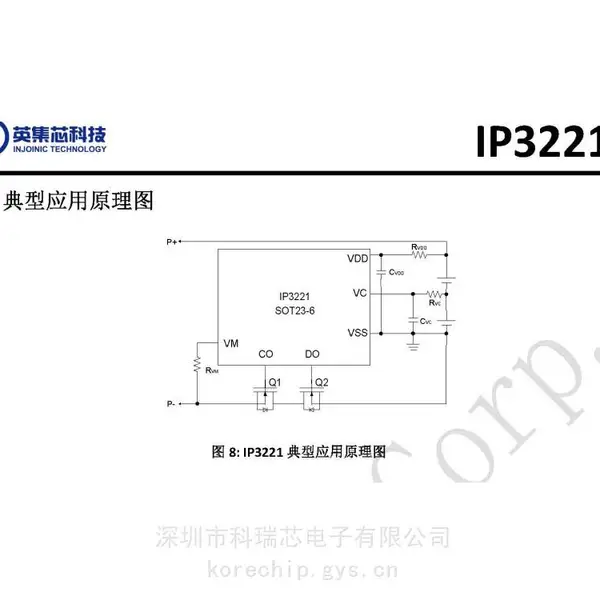 低功耗电池组保护器 IP3221AA 用于2节锂离子聚合物可充电电池