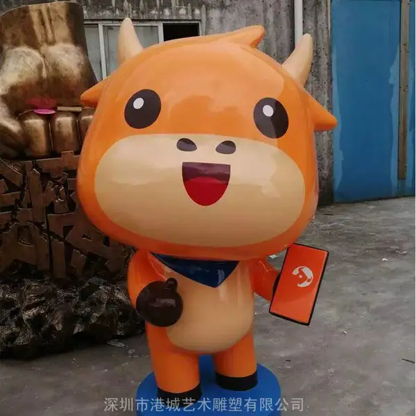 家电电器IP形象卡通雕塑 品牌玻璃钢企业公牛公仔塑像标志