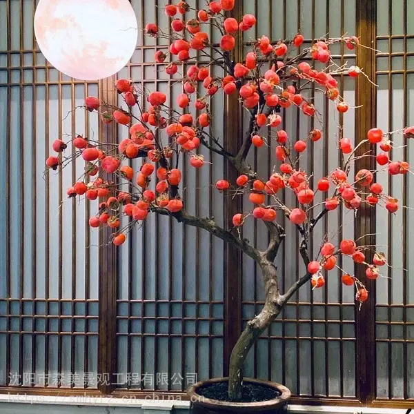 沈阳花艺软装专业制作仿真树仿真柿子树果实树农家院软装餐饮店花艺