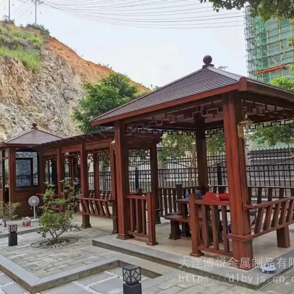 供应辽宁铝合金仿木四角凉亭六角凉亭葡萄架铝制廊架现代中式凉亭