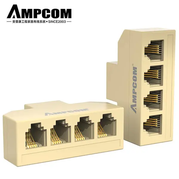 安普康AMPCOM 电话直通头一分四转接盒延长器RJ11电话双通连接器