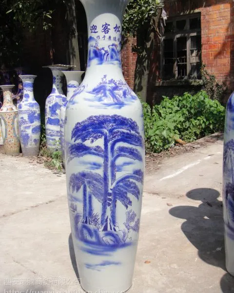 西安陶瓷礼品花瓶销售 北郊开业礼品 迎客松锦绣山河花瓶