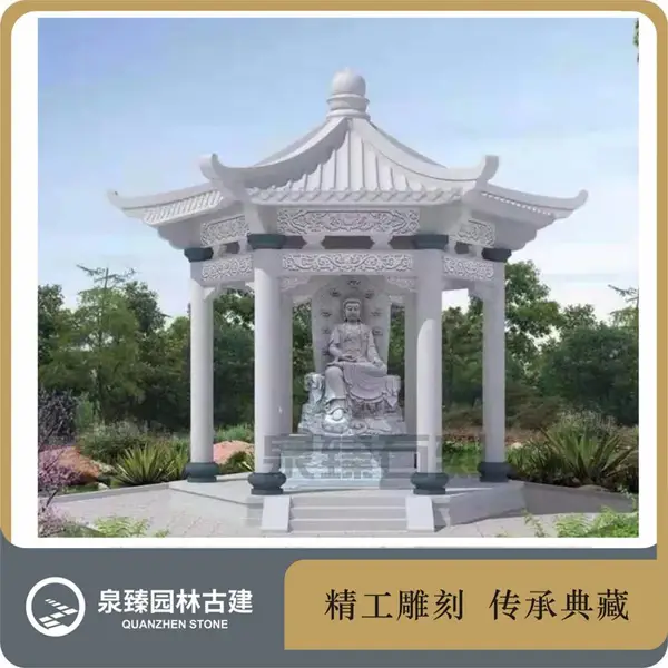 石雕凉亭 公园石亭长廊 纯石结构六角亭 园林景观遮阳亭石雕 泉臻石刻