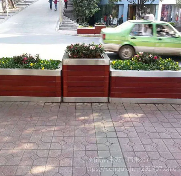 广州市品木家具供应HUX01物业小区物业实木花箱,园林街道防腐木花槽