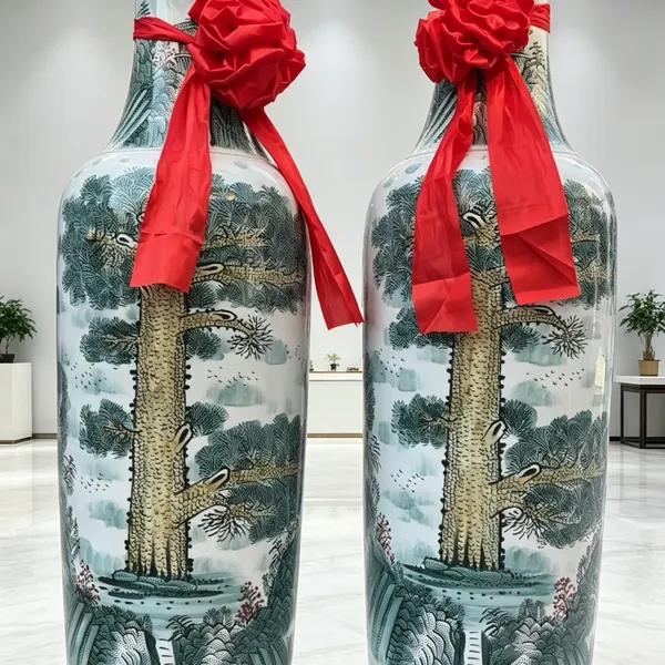 鸿运当头手绘陶瓷大花瓶中式客厅别墅酒店开业落地摆件乔迁送礼