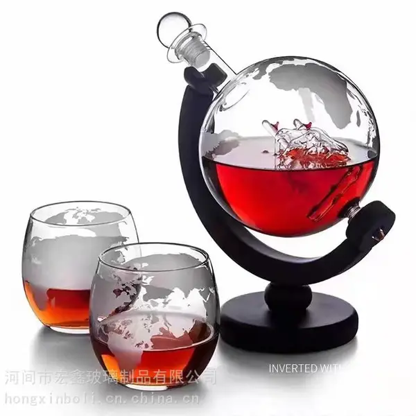 河北手工泡酒玻璃瓶异型醒酒器底座地 球仪泡酒瓶高硼硅工艺酒瓶