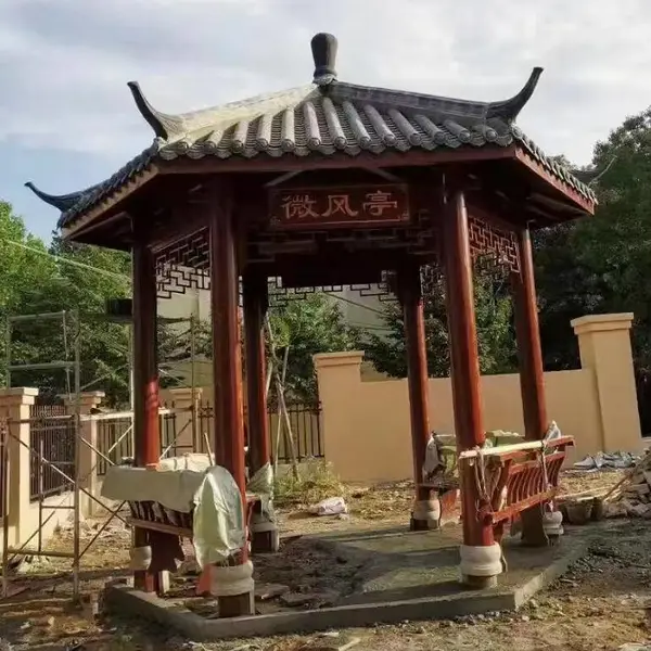 双层菠萝格材质古建凉亭 带雕刻牌匾实木亭子