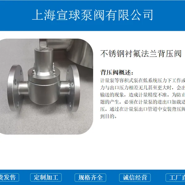 GHBYF46-16P/RL法兰衬氟背压阀下阀体材质为不锈钢 304/316L衬氟