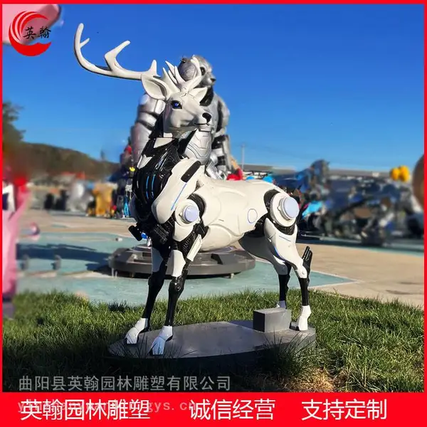 机甲鹿雕塑 不锈钢赛博白鹿 可动态发光景区网红打卡文旅广场引摆件