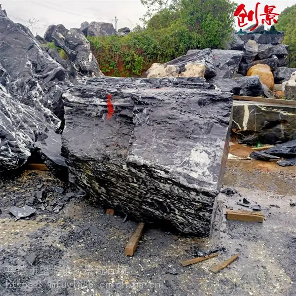 吨位黑山石景观石,异形加工水钵原材料,园林布景野山石设计