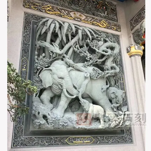 祠堂狮象石材浮雕 宗祠门面浮雕设计 厂家批发