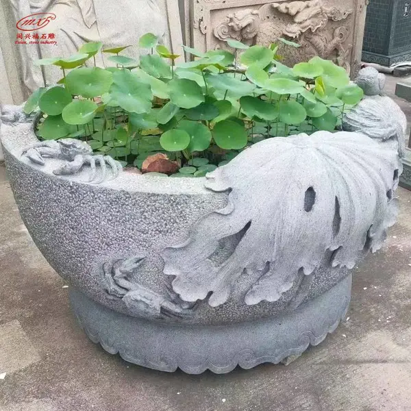 石雕花盆水钵大理石养鱼养花圆形户外水槽石缸花盆装饰摆件