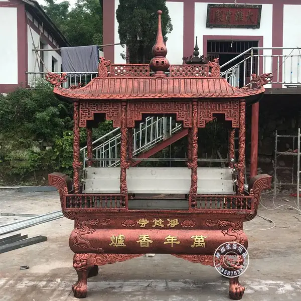 安徽芜湖寺院生铁大型香炉,寺庙户外长方形插香大铁炉。