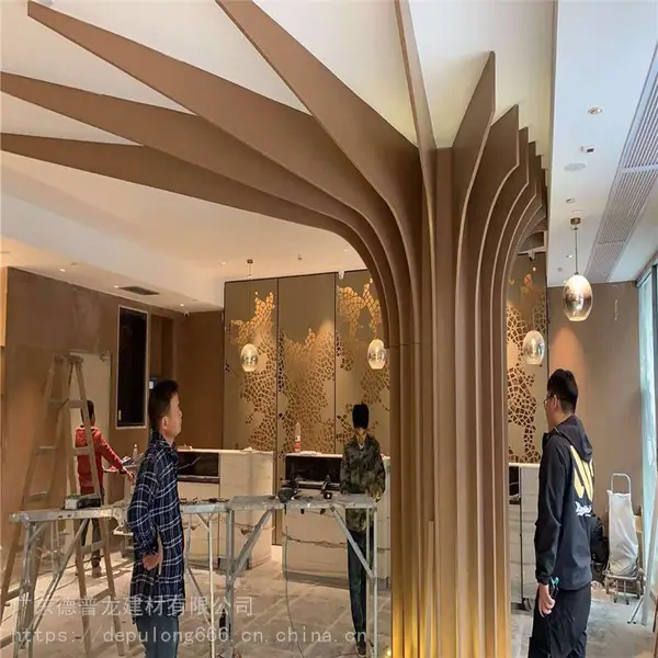 酒店德普龙定制木纹墙身铝单板生产工艺 造型铝单板加工