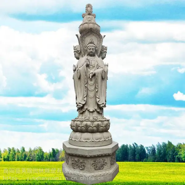 三面观世音佛像 汉白玉观音滴水观音菩萨站像寺院大型佛像 英翰雕刻