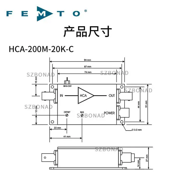科研光电测试用 德国femto电流放大器HCA-200M-20K-C 高速跨阻放大