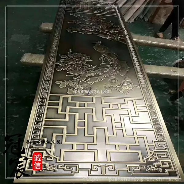 广州房地产专用不锈钢屏风 15mm铝雕屏风 玫瑰金拉丝无指纹