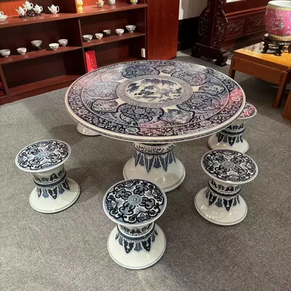 高档陶瓷桌子定制 青花工笔手绘瓷桌 庭院会客休闲桌子