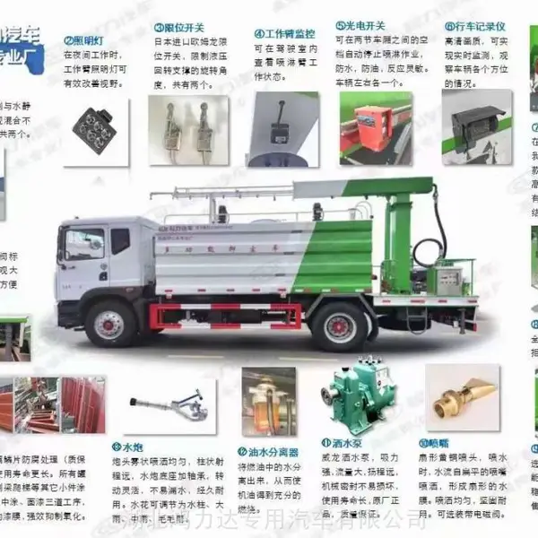 上海蓝牌洒水车穿梭在城市街道为道路降尘保湿作业忙