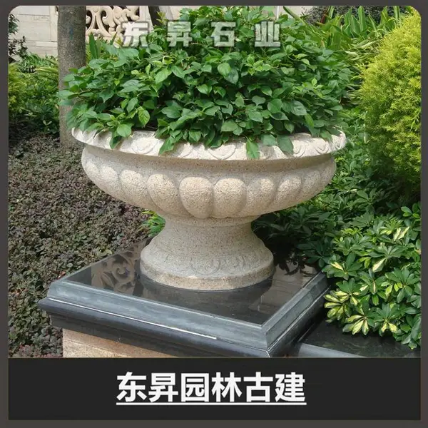 白麻花钵 黄锈石花钵 芝麻黑花钵 CAD来图定制 石材花钵生产