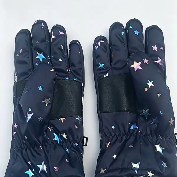儿童女士星空滑雪手套 加厚加绒保暖防水触屏手套 户外骑行防寒分指手套