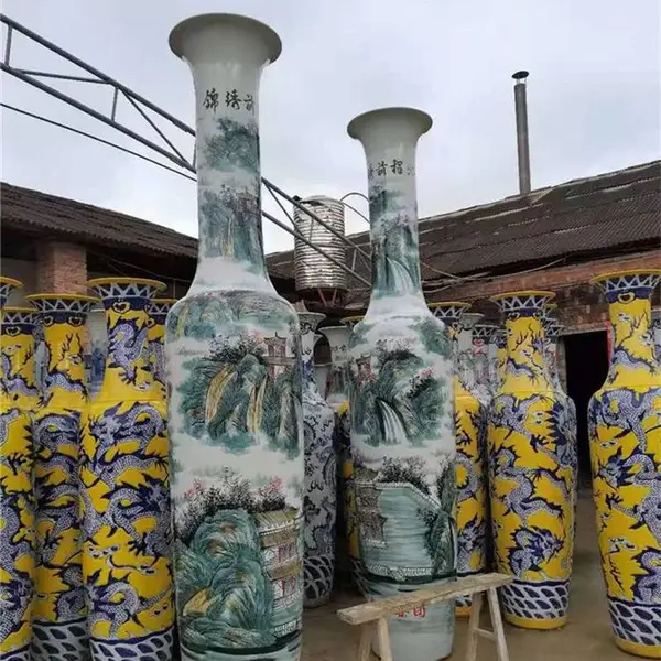 销售3米高陶瓷花瓶 青花瓷山水大花瓶 传统手工制作工艺品