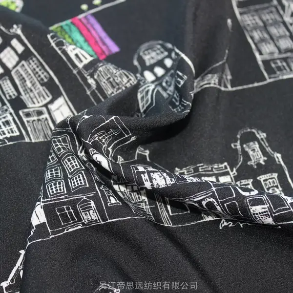 春亚纺印花面料 全涤女装印花面料 时尚女装面料 几何抽象印花面料
