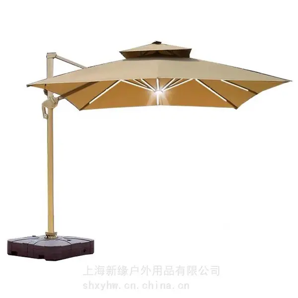 户外遮阳伞庭院伞花园别墅大伞LED灯太阳能沙滩伞室外摆摊罗马伞