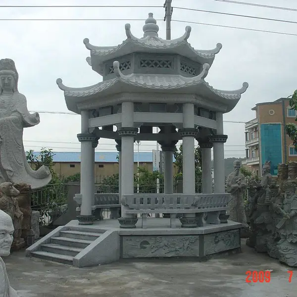 六角石雕凉亭的多种造型|圆形石雕亭子|花岗岩双层石材亭子