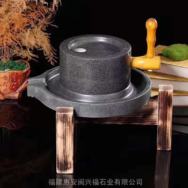 石磨家用青石小型石头纯手工手动磨子豆浆套装磨豆腐手推米浆磨盘