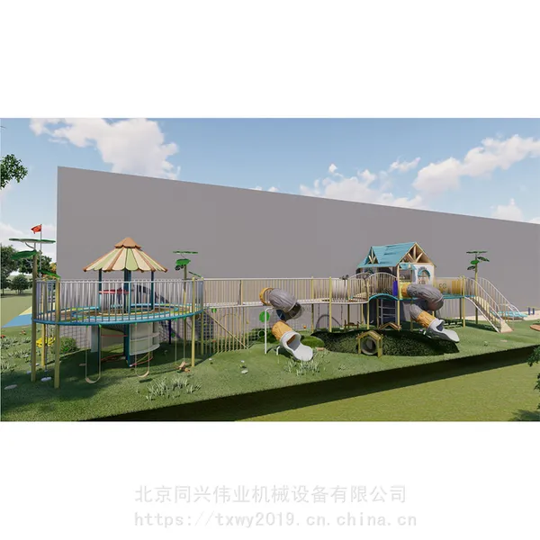 儿童户外拓展乐园设备 木质树屋滑梯组合 非标儿童攀爬架 不锈钢滑梯