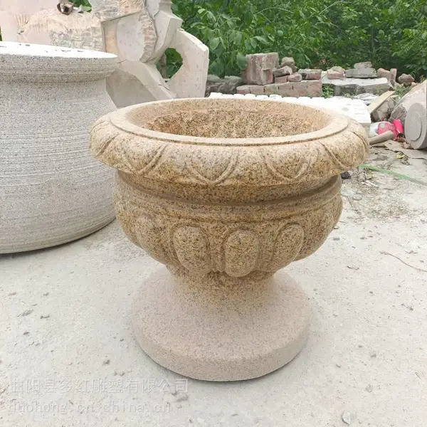 黄锈石石雕欧式花盆花钵户外园林广场小区花岗岩花盆装饰摆件