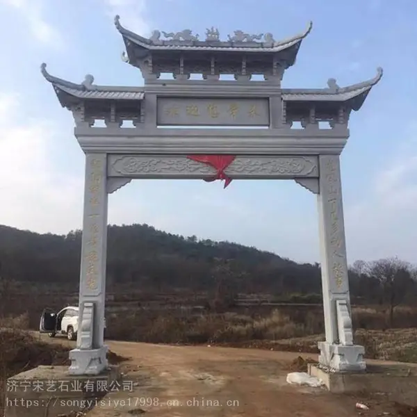 农村单门一门石雕牌楼仿古 花岗岩景区大门石雕牌坊 定做石牌 坊