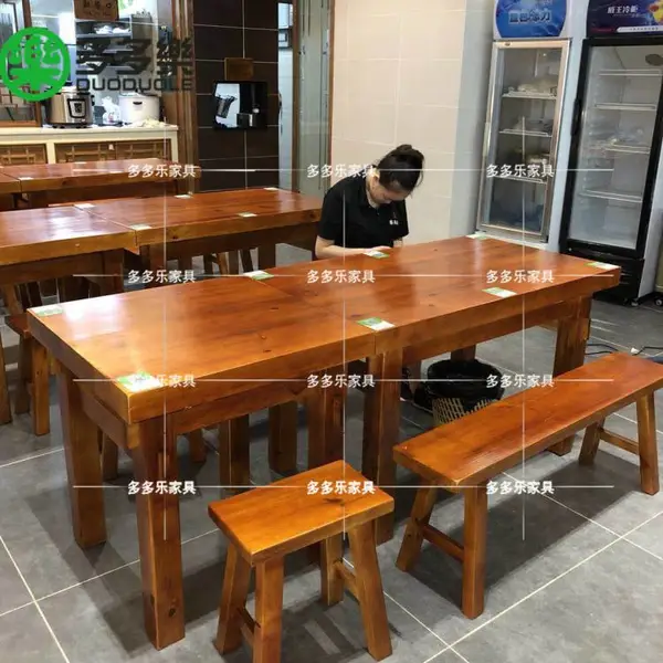 木屋烧烤实木大板餐桌 深圳木屋烧烤餐桌 夜宵烧烤店生蚝实木餐桌椅