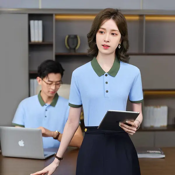 木幂森服饰 拼色POLO衫 套头夏季短袖 餐饮服务员 奶茶店 工作服 青年