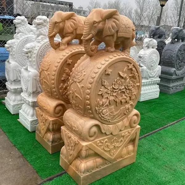 大门口石鼓批发 门前大理石鼓墩定制 花岗岩石雕鼓墩价格