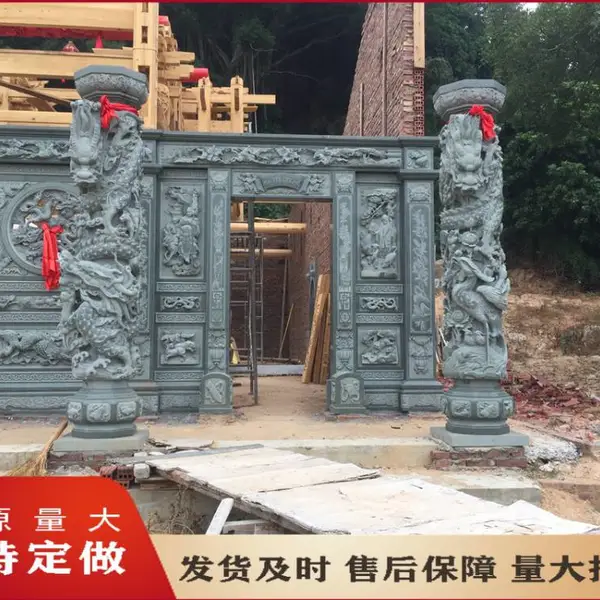 寺院大殿青石龙柱 花岗岩浮雕龙柱 寺庙古建工程定制