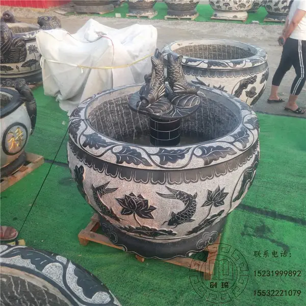 石雕鱼缸园林雕塑 石头水槽花盆 石头盆荷花池