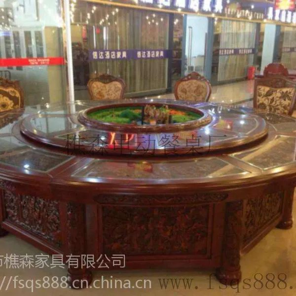 电动无烟火锅桌供应实木桌椅 酒店电动餐桌 实木餐桌樵森家具供应