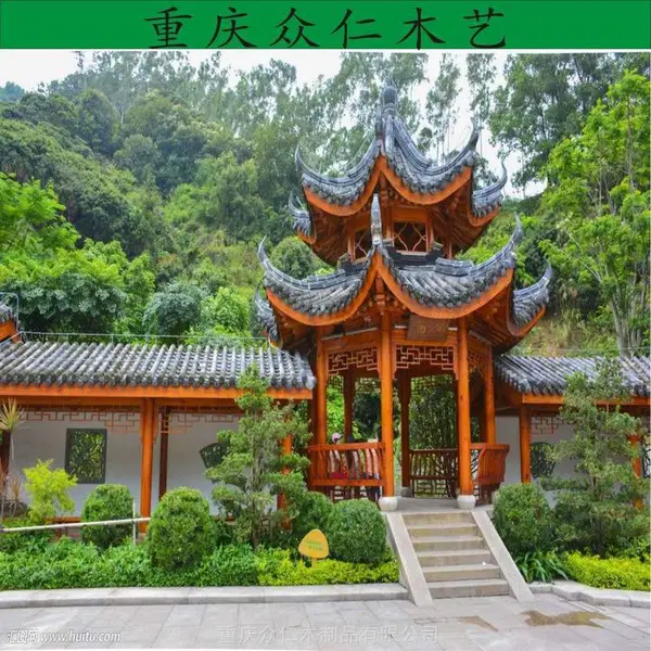武隆景区景观实木长廊 芬兰木仿古茅草长廊设计 众仁木艺