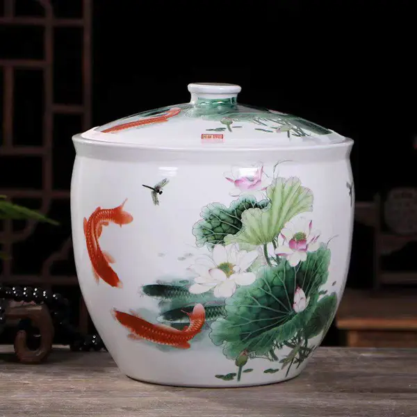 30斤装陶瓷米缸带盖 装米桶储米箱密封陶瓷罐家用10kg20斤