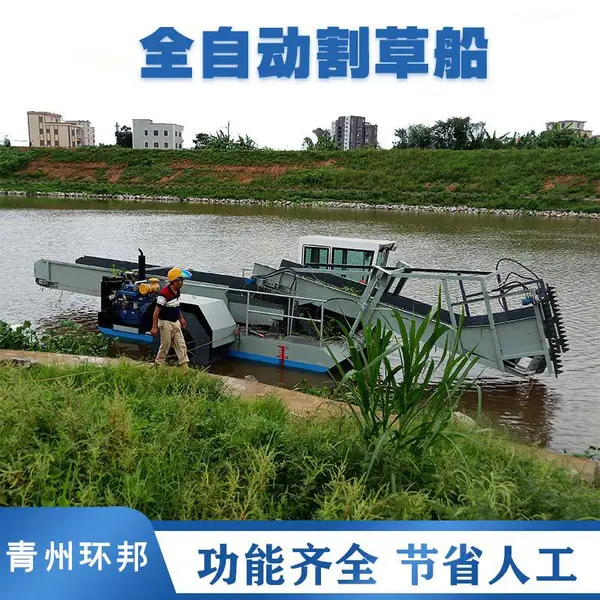 小型河道割草船 自动打捞水草水葫芦设备 双链水域保洁船厂家