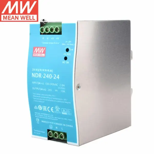 明纬开关电源NDR-240-24,导轨安装,具有PFC功能,24V10A