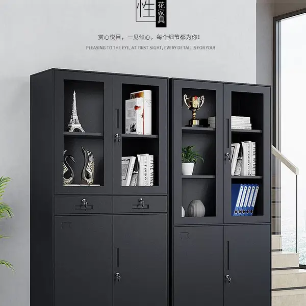 香河悦博办公家具厂家直销办公室纯黑色文件柜纯白色铁皮柜矮柜档案铁柜资料凭证柜储物柜子