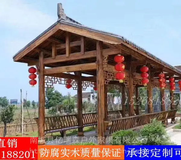 定制 防腐木长廊户外小青瓦古建长廊树脂瓦长廊凉亭室内酒店防腐木凉亭