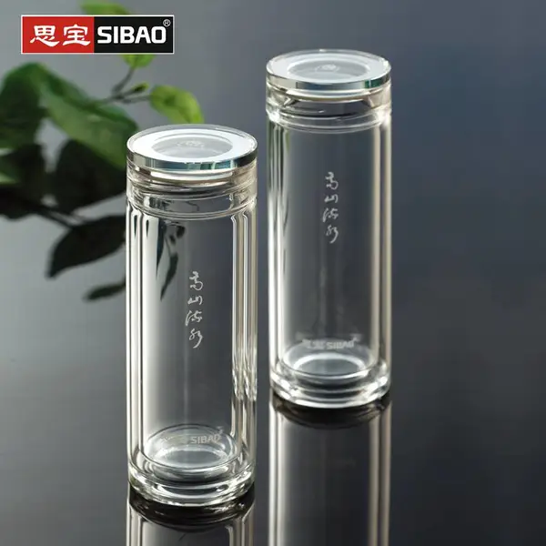 四川思宝总代理 玻璃杯定制 高山流水商务水晶杯双层泡茶水杯