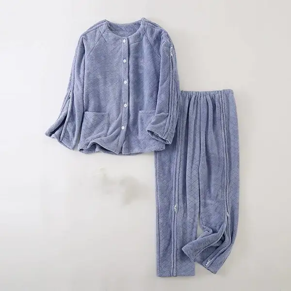 卧床护理服易穿脱偏瘫痪康复服装病号服男女拉链珊瑚绒骨折家居服