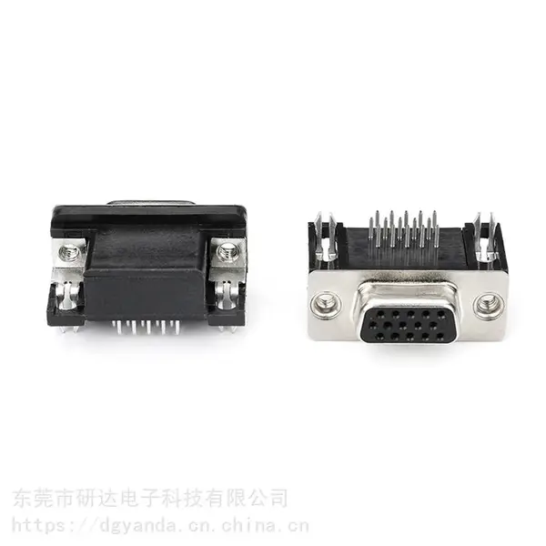 HDP 15母冲针D-SUB连接器低侧面半金黑胶铆铜柱6.0锁螺丝